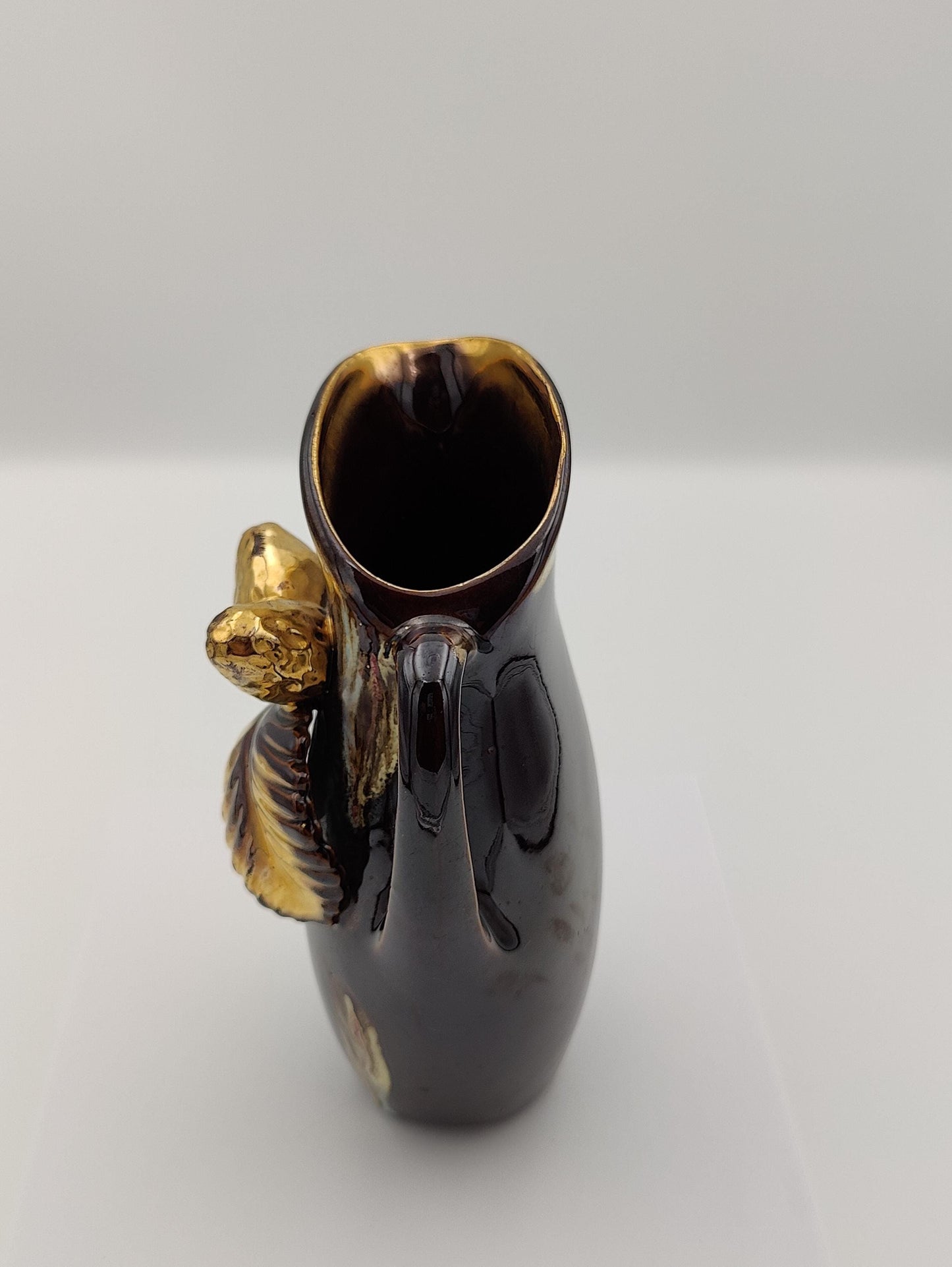 8.5"H Vintage Golden Bronze Chesnut and Leaf Vase
