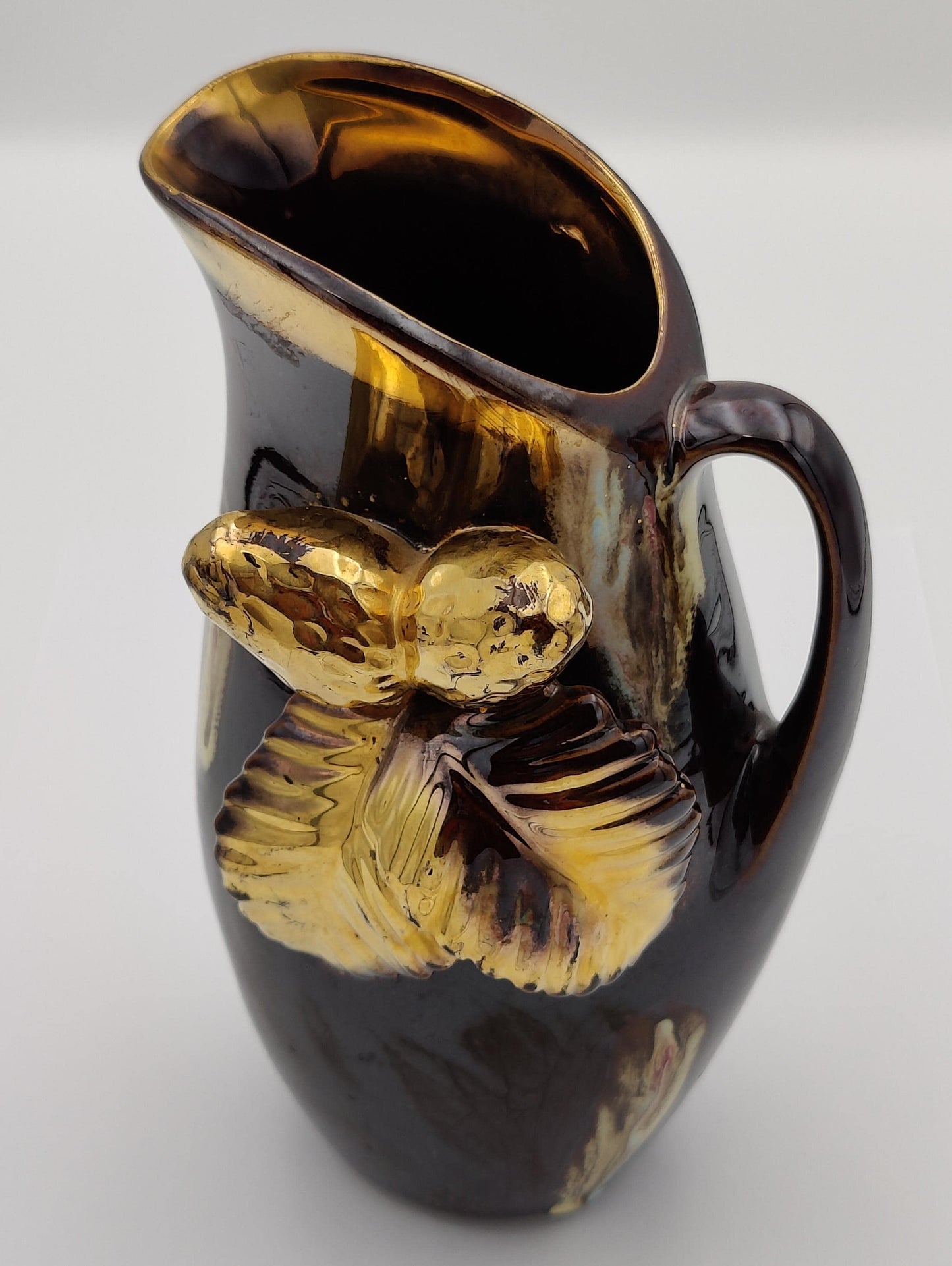 8.5"H Vintage Golden Bronze Chesnut and Leaf Vase