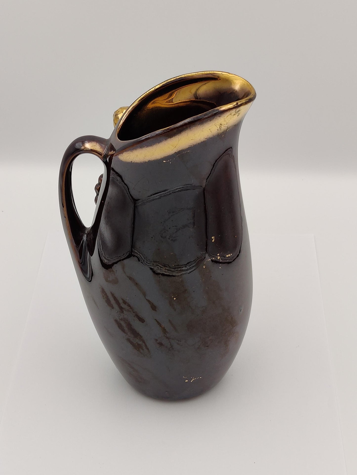 8.5"H Vintage Golden Bronze Chesnut and Leaf Vase