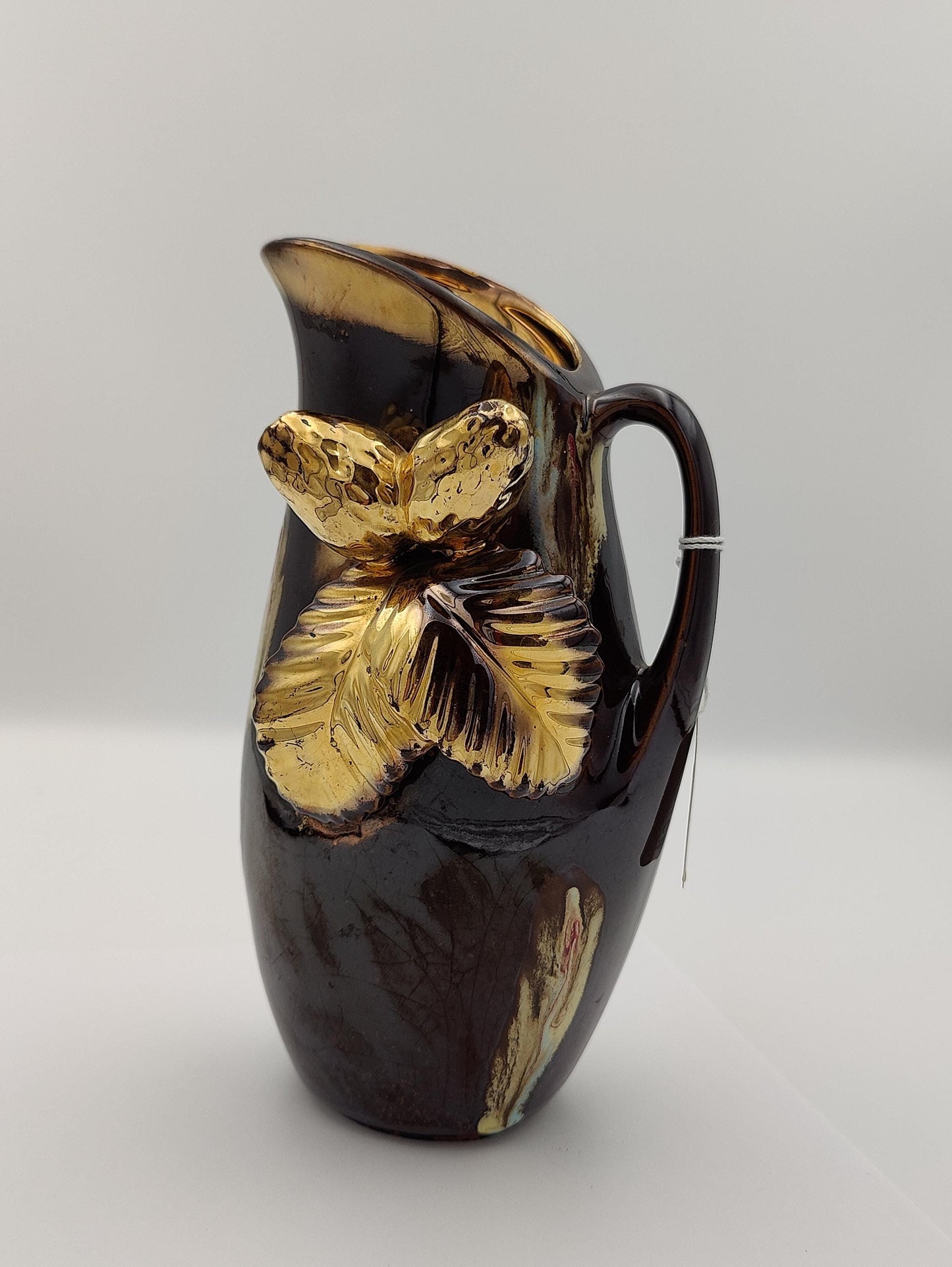 8.5"H Vintage Golden Bronze Chesnut and Leaf Vase