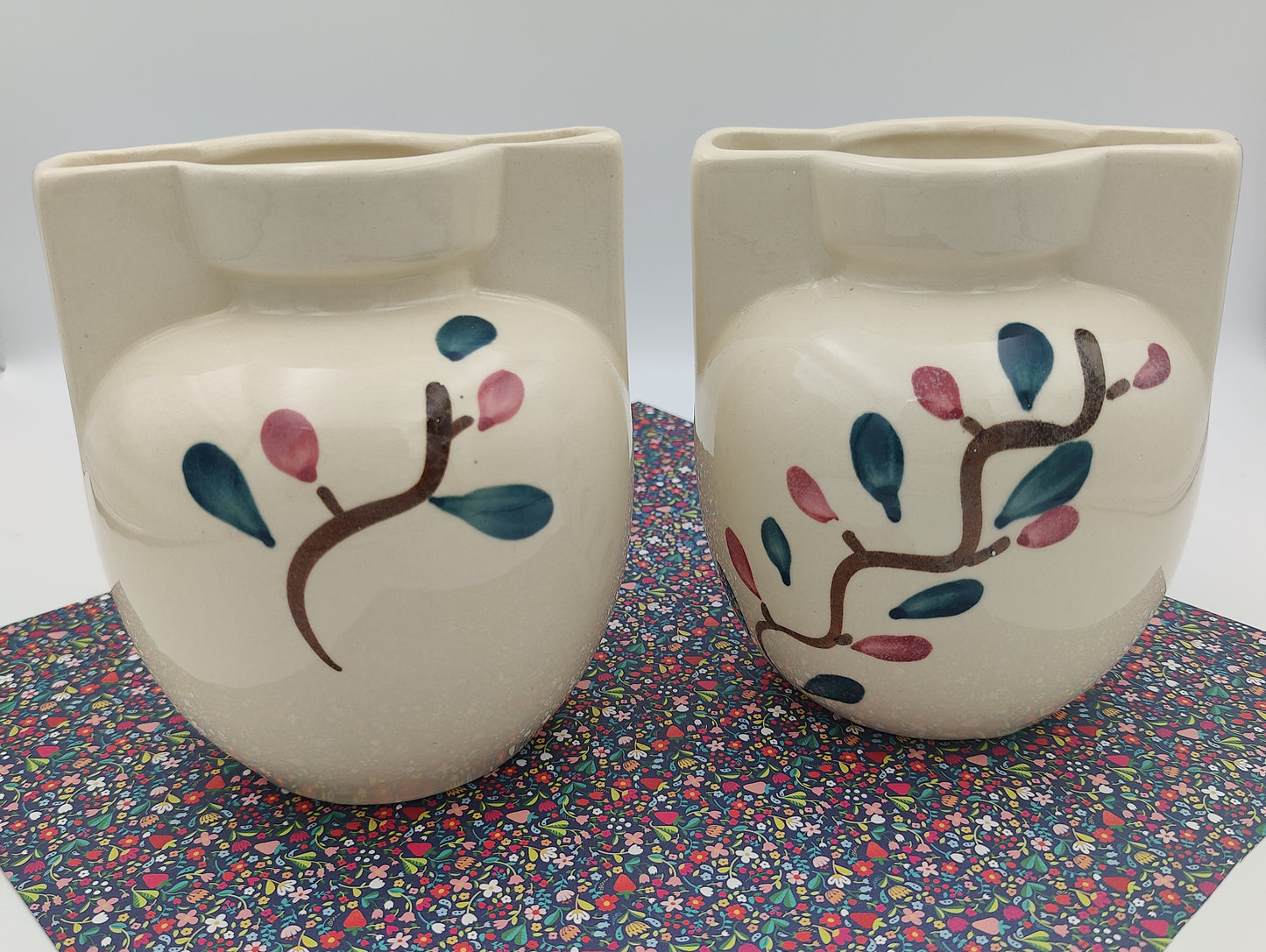 Pair of Vintage Purington Slipware Hand painted Vases 1940-50s