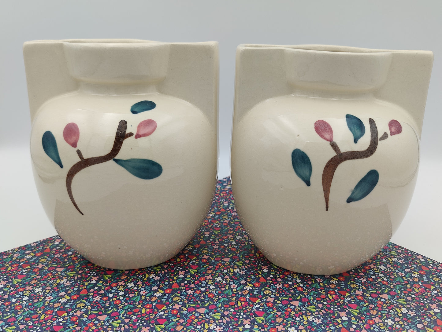 Pair of Vintage Purington Slipware Hand painted Vases 1940-50s