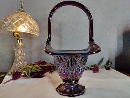 5"x6.5"x10" Iridescent Amethyst Carnival Glass Indian Heirloom