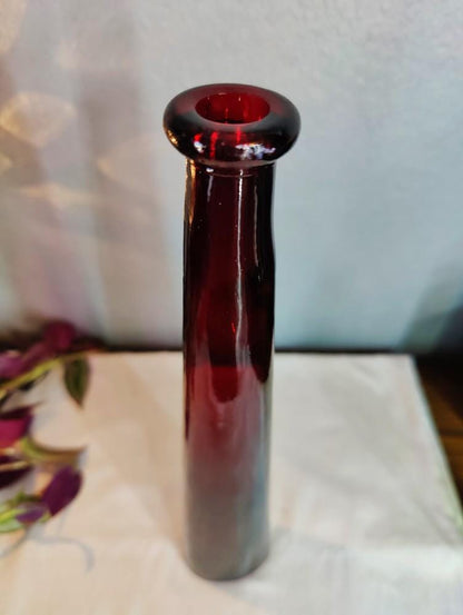 12 1/2" Tall Vintage Ruby Red Vase Oval Base Thick Sturdy Elegant Romantic