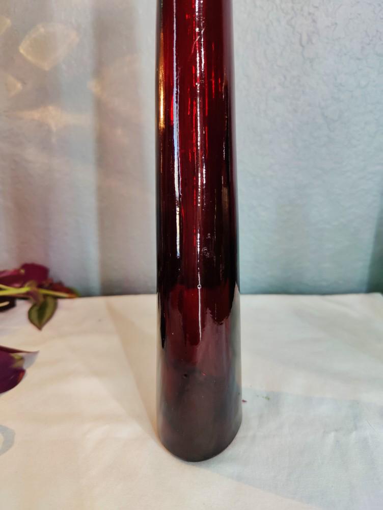 12 1/2" Tall Vintage Ruby Red Vase Oval Base Thick Sturdy Elegant Romantic