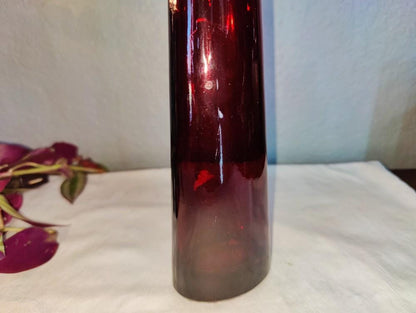 12 1/2" Tall Vintage Ruby Red Vase Oval Base Thick Sturdy Elegant Romantic