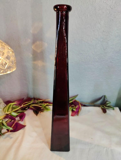 12 1/2" Tall Vintage Ruby Red Square Base 2"x2" Elegant Vase Romantic Date Night Rose Holder