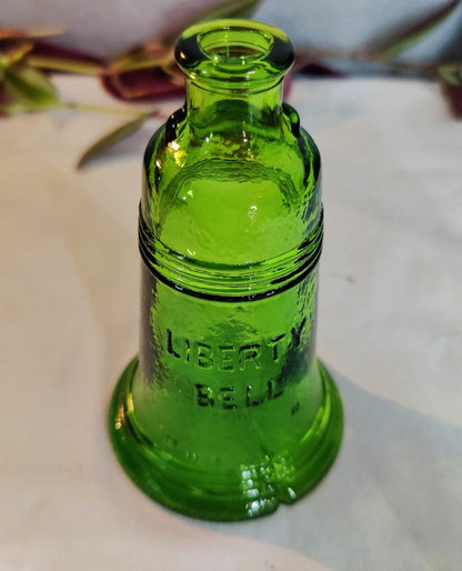 5" Tall Vintage Emerald Green Liberty Bell Bottle NO CORK Vase