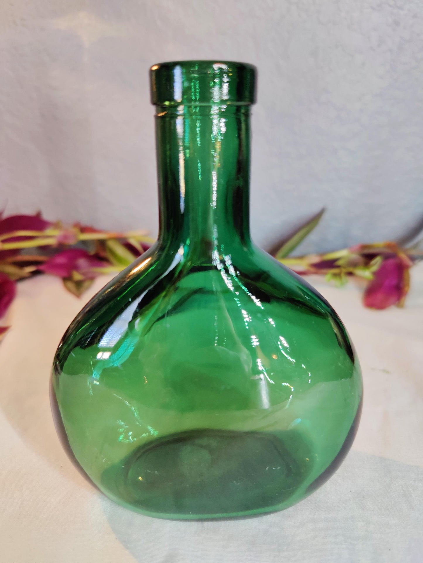 6"H Vintage Green Bottle Vase Circle Tear Shape