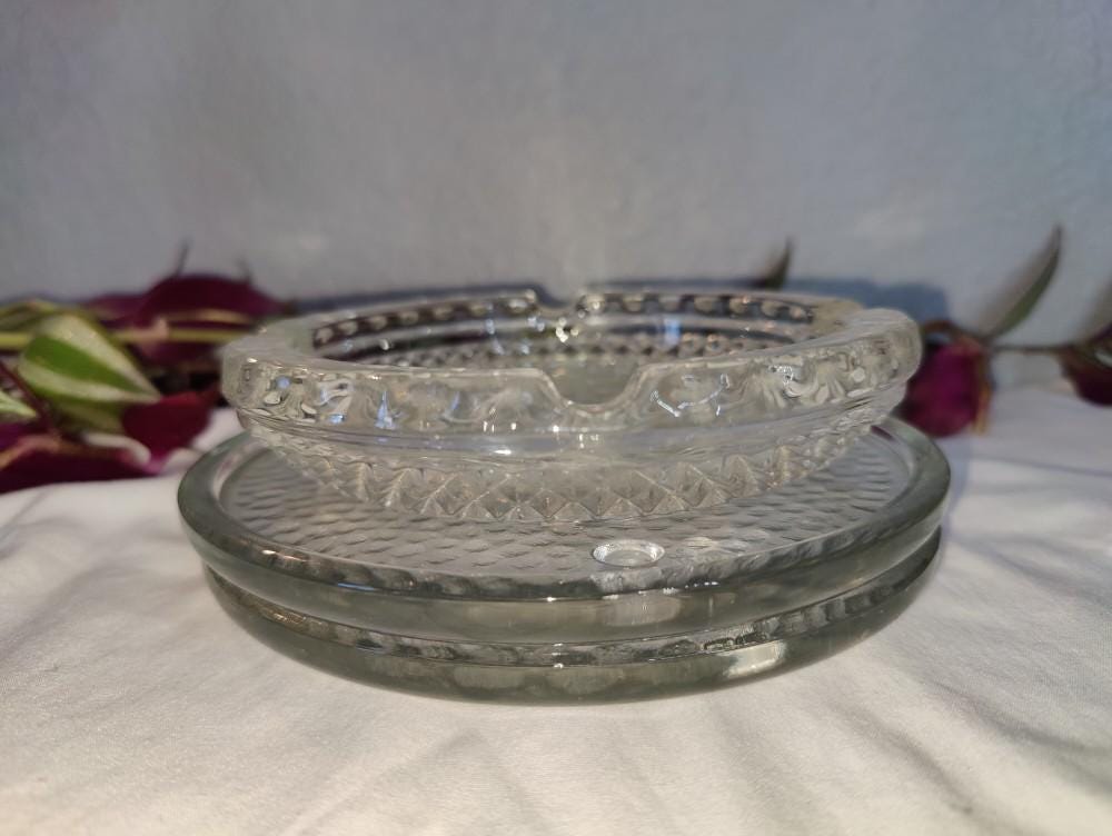 Vintage Crystal Ashtray and Double Plate Set