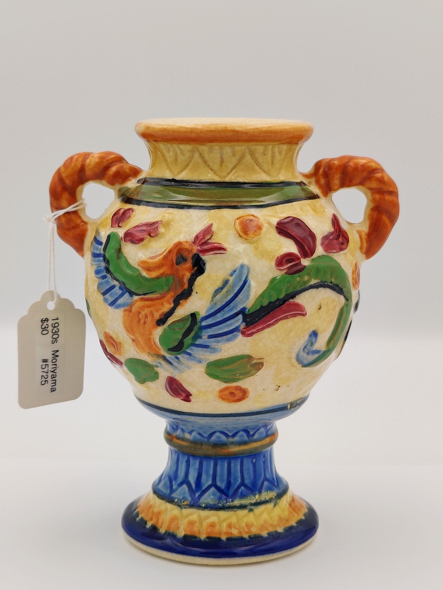 6" Antique Japanese 1930s MORIYAMA Hand Painted Vase