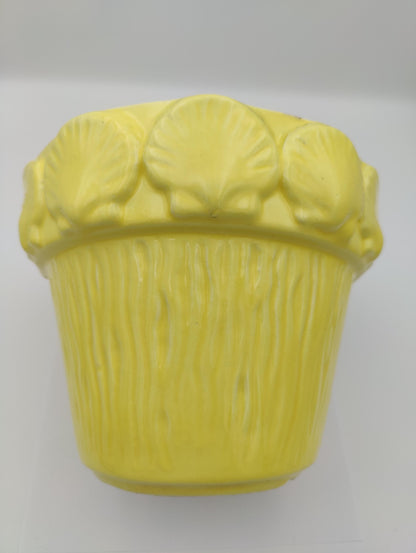 6.5"H Seashell Sunshine Yellow Planter Vintage Beachy