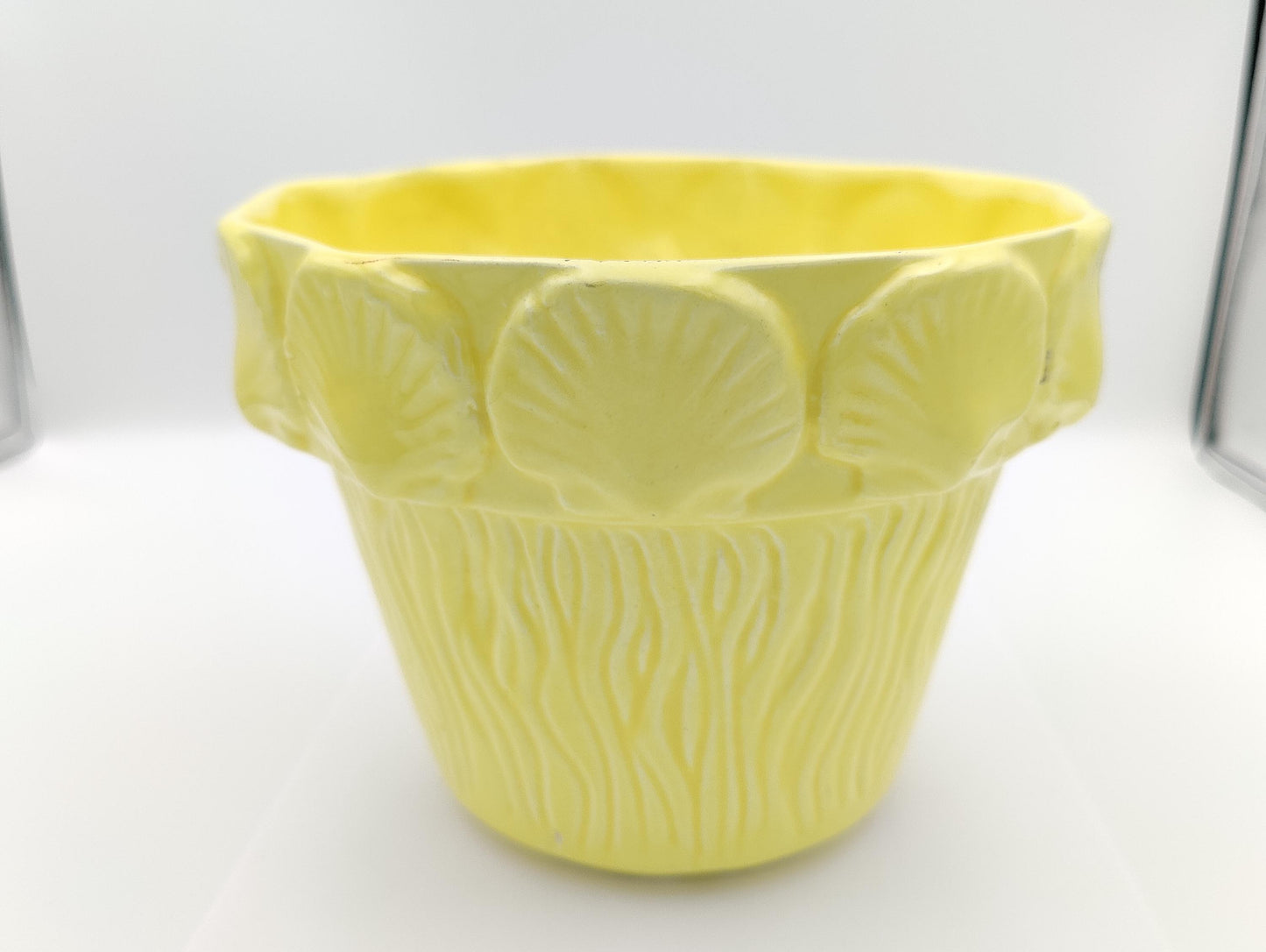 6.5"H Seashell Sunshine Yellow Planter Vintage Beachy