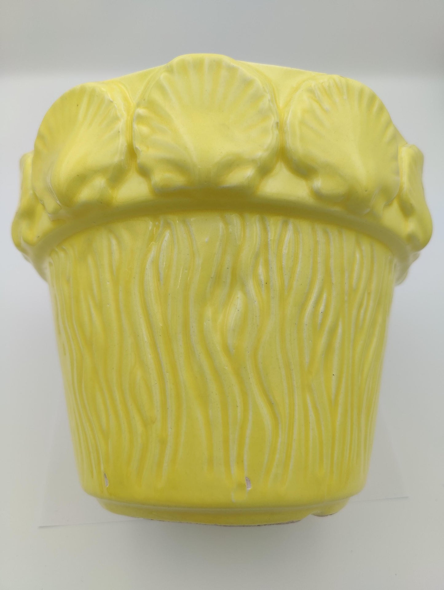 6.5"H Seashell Sunshine Yellow Planter Vintage Beachy