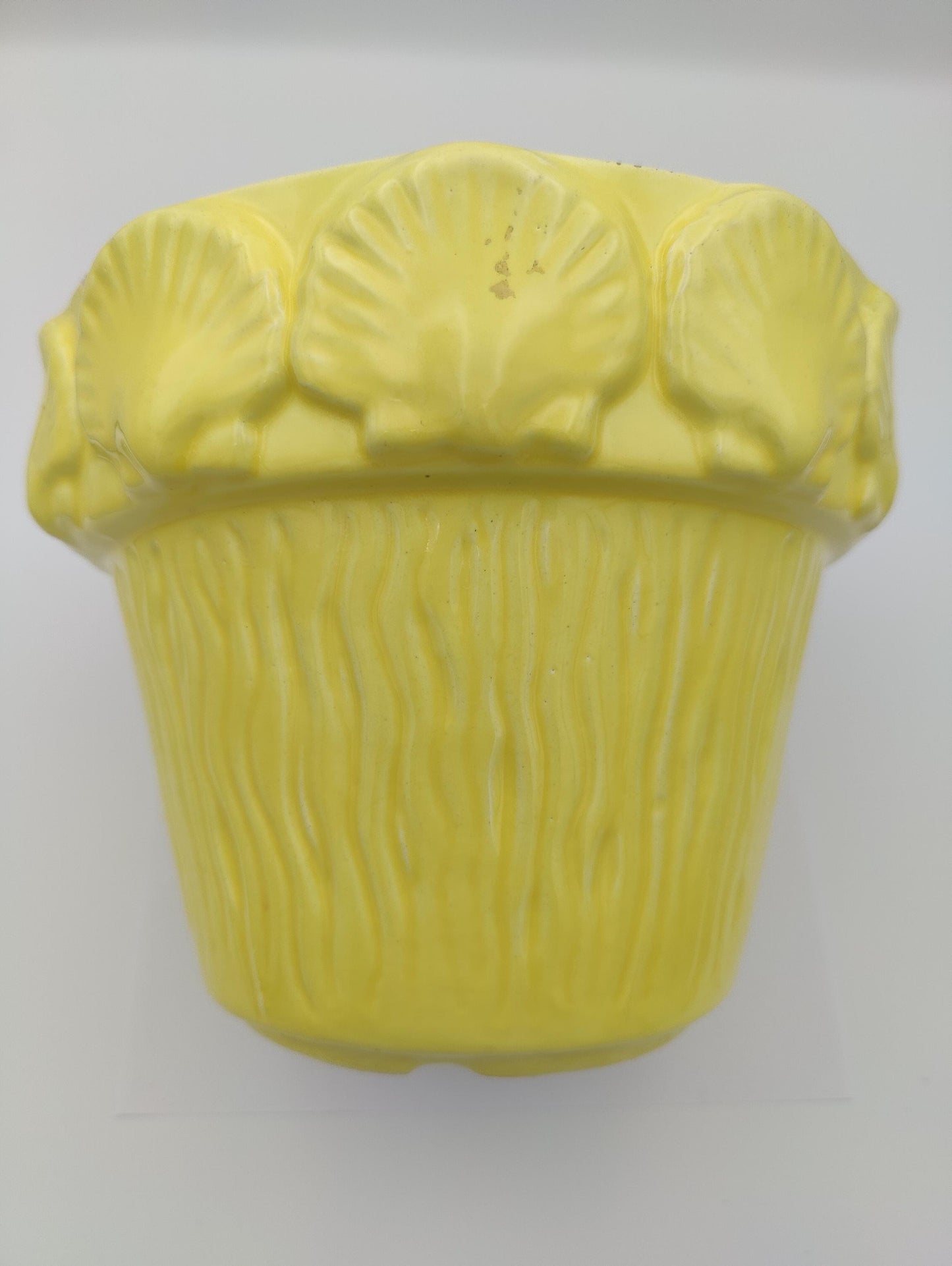 6.5"H Seashell Sunshine Yellow Planter Vintage Beachy