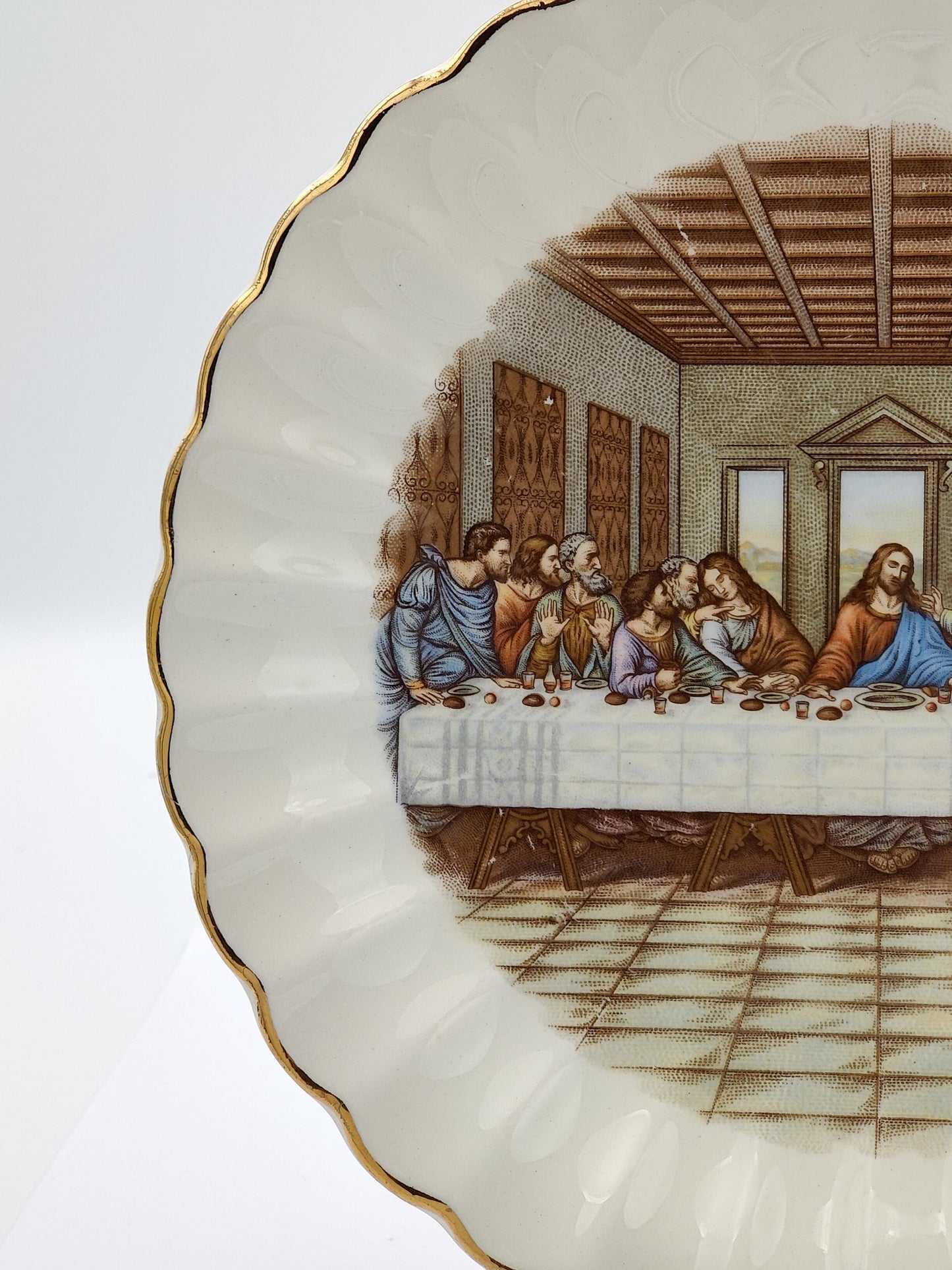 Gold Rimmed Last Supper Decor Plate 5"D