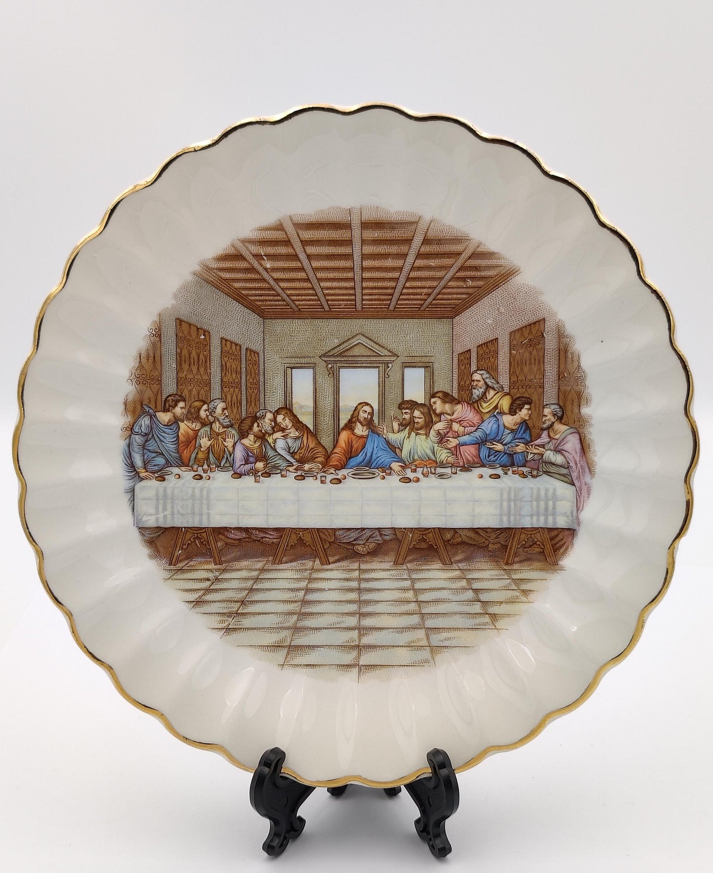 Gold Rimmed Last Supper Decor Plate 5"D