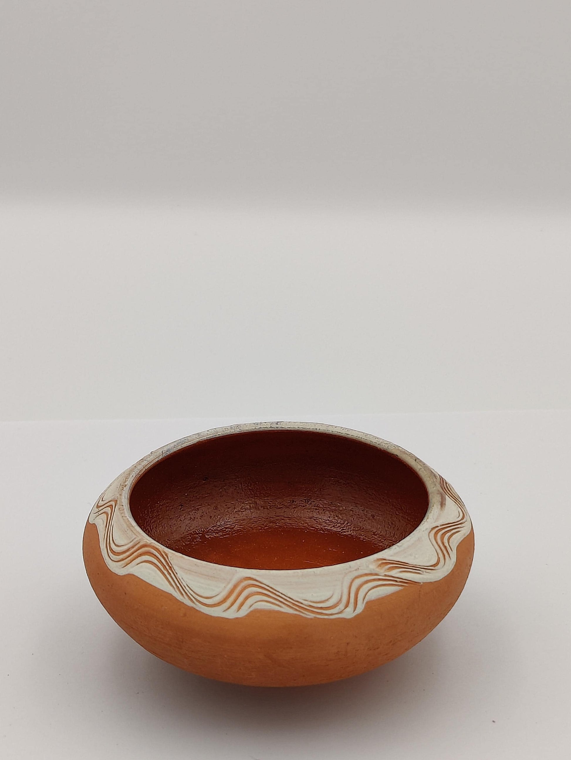 4" Small Antique Authentic Native Pottery Bowl Clay Waved Design