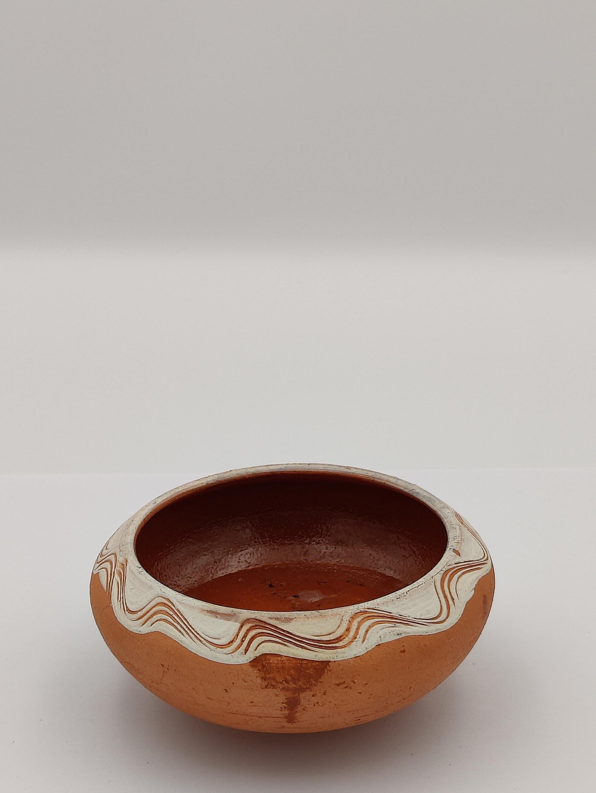 4" Small Antique Authentic Native Pottery Bowl Clay Waved Design