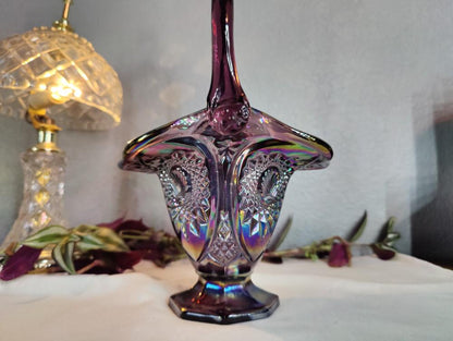 5"x6.5"x10" Iridescent Amethyst Carnival Glass Indian Heirloom