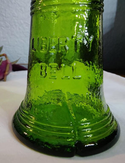 5" Tall Vintage Emerald Green Liberty Bell Bottle NO CORK Vase