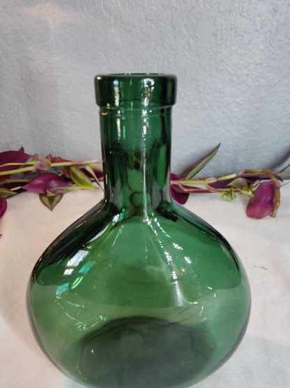 6"H Vintage Green Bottle Vase Circle Tear Shape