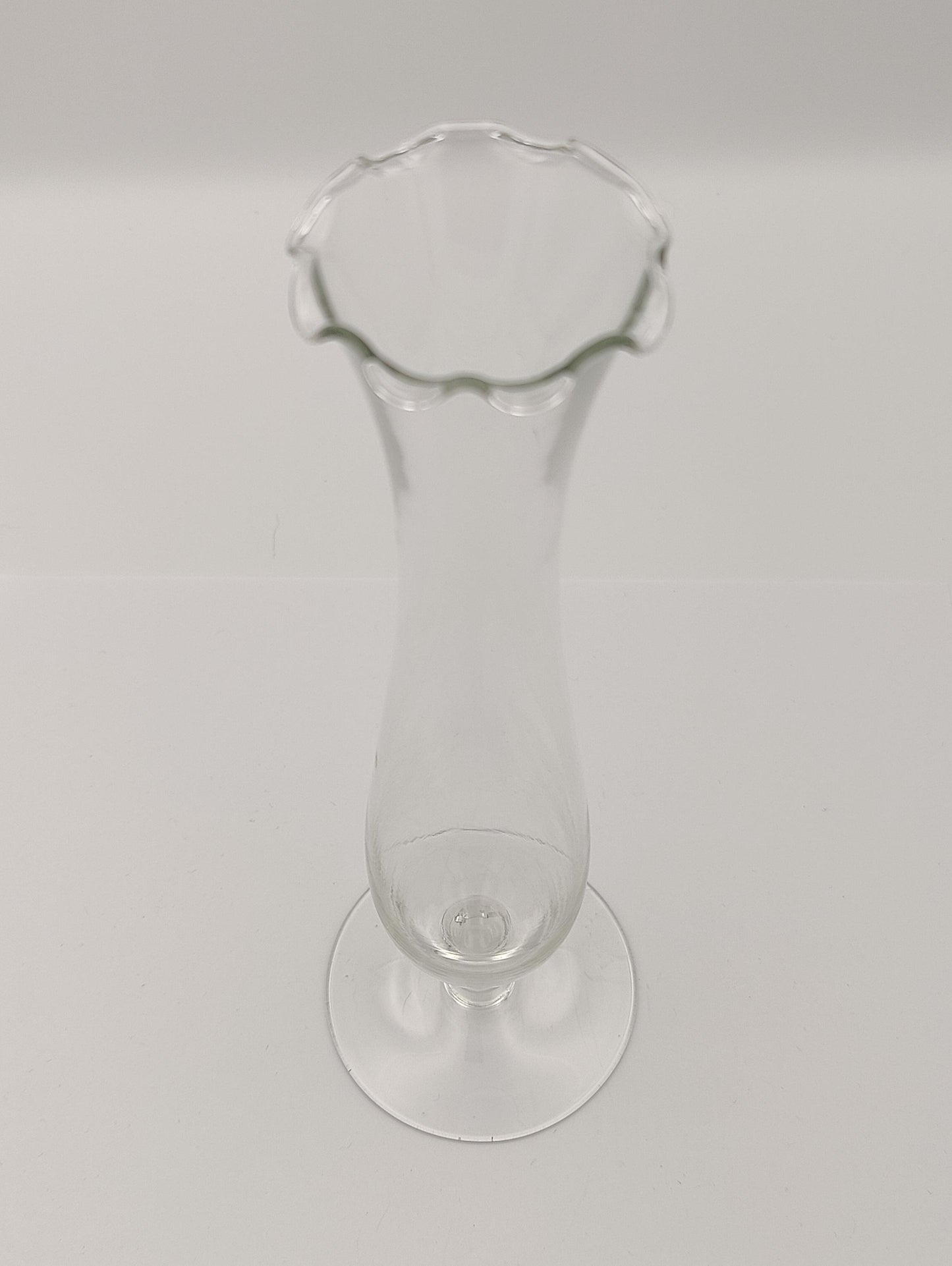 Clear Cylindrical Glass Flower Bud Vase with Serpentine Edge Vintage Tall 10.5"