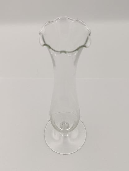 Clear Cylindrical Glass Flower Bud Vase with Serpentine Edge Vintage Tall 10.5"