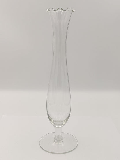 Clear Cylindrical Glass Flower Bud Vase with Serpentine Edge Vintage Tall 10.5"