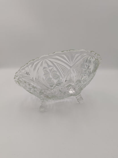 Anchor Hocking Clear Pressed Glass Tri Footed Bowl 9"D