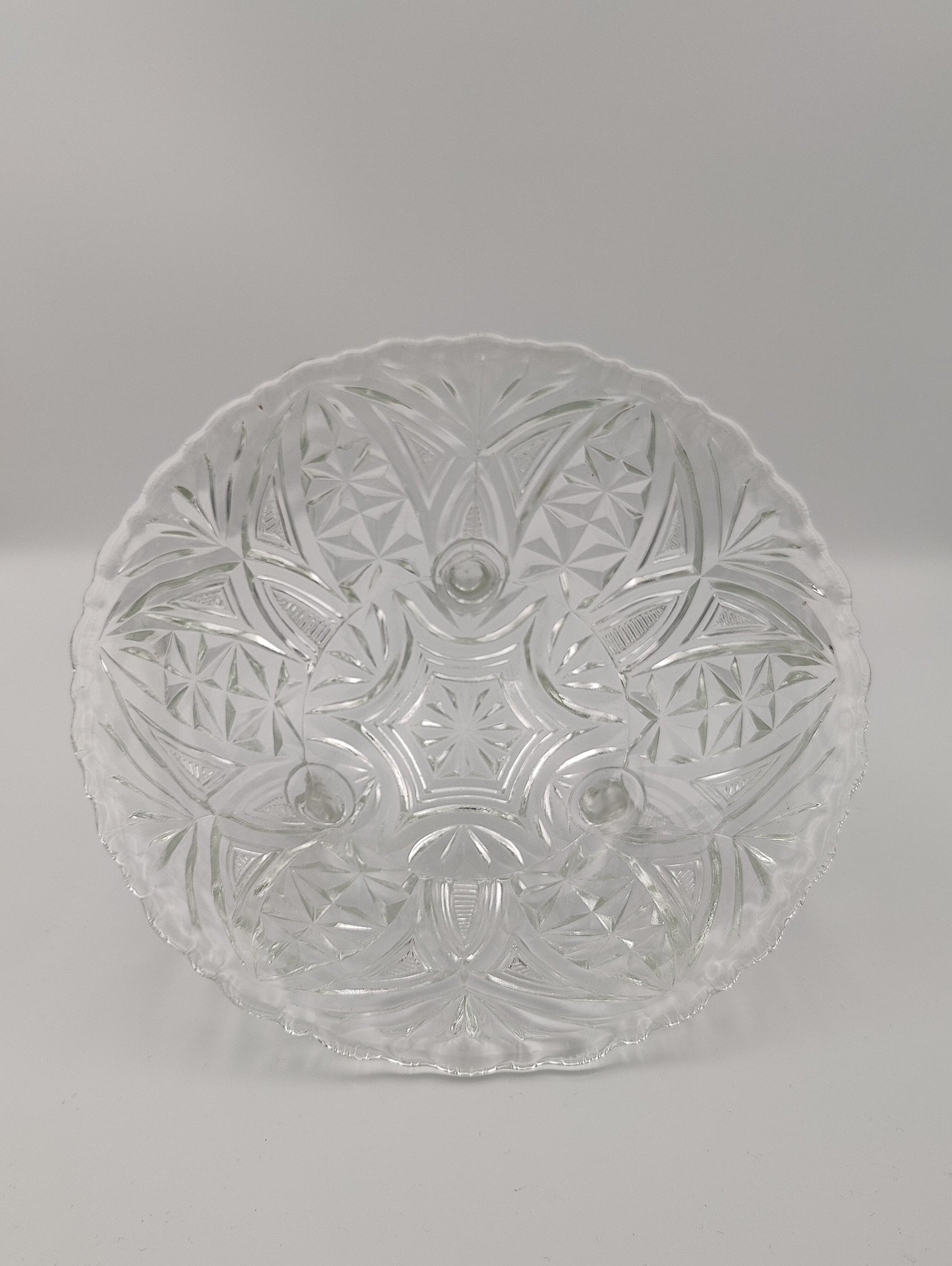 Anchor Hocking Clear Pressed Glass Tri Footed Bowl 9"D