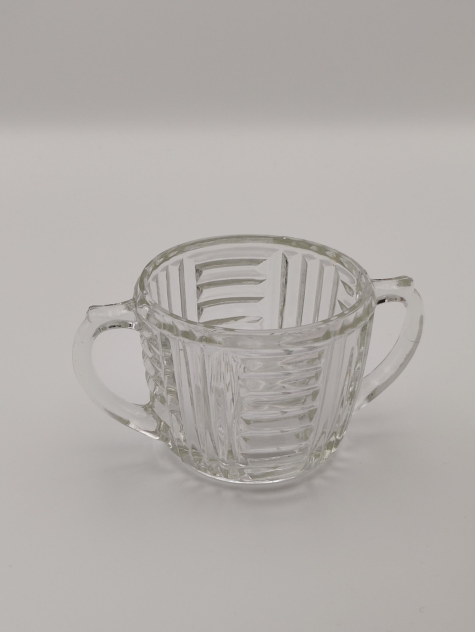 Sugar Bowl by Anchor and Hocking, Ribbed Design, Double Handle, Star Design on Bottom, 2.5"H