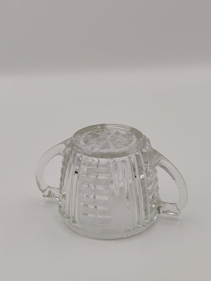 Sugar Bowl by Anchor and Hocking, Ribbed Design, Double Handle, Star Design on Bottom, 2.5"H