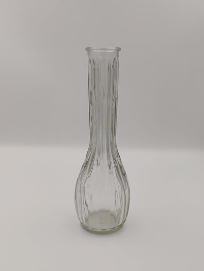 Mid-Century Clear Ribbed Glass 9" Bud Vase