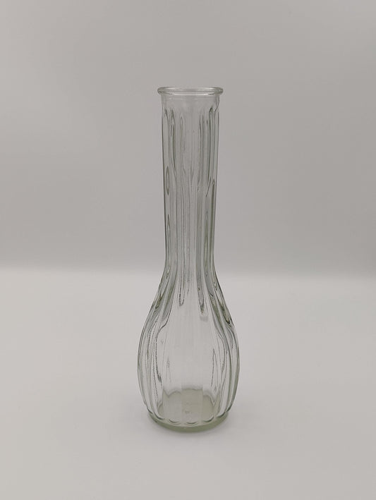 Mid-Century Clear Ribbed Glass 9" Bud Vase