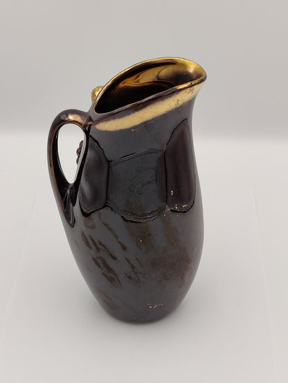 8.5"H Vintage Golden Bronze Chesnut and Leaf Vase