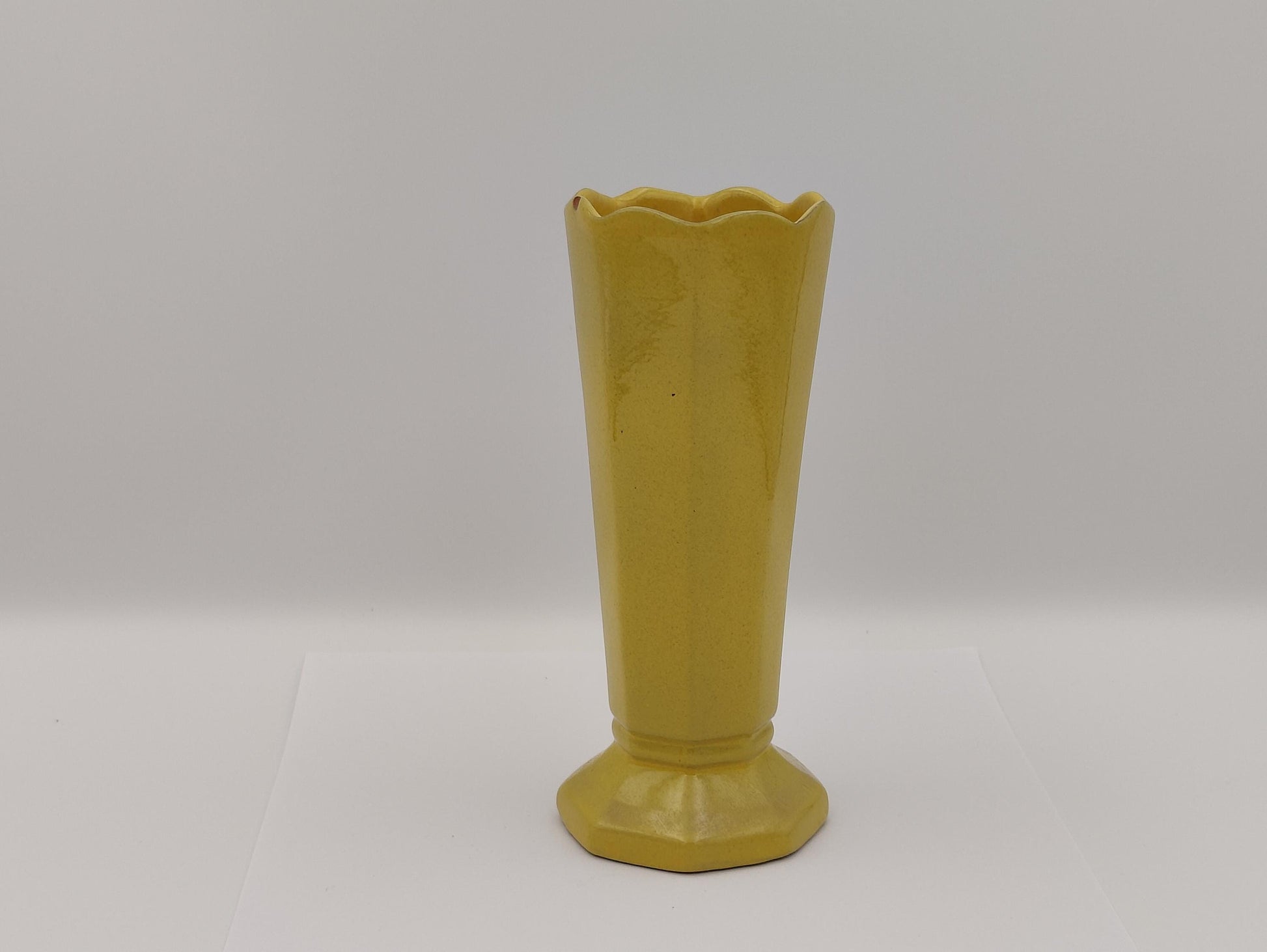 6.5" 1950's Yellow Frankoma Vase #38 Vintage Octogonal Shape Retro Boho