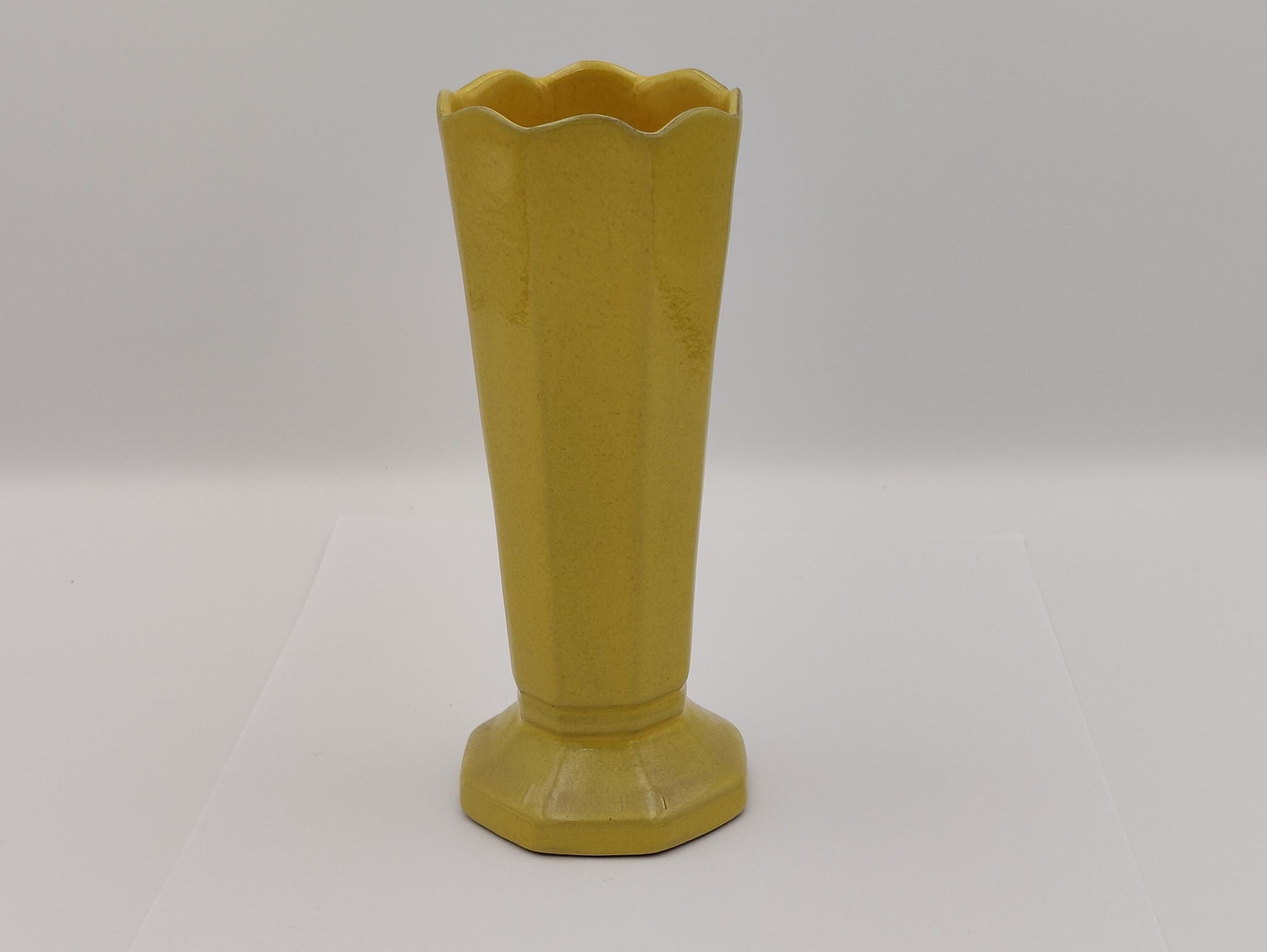 6.5" 1950's Yellow Frankoma Vase #38 Vintage Octogonal Shape Retro Boho