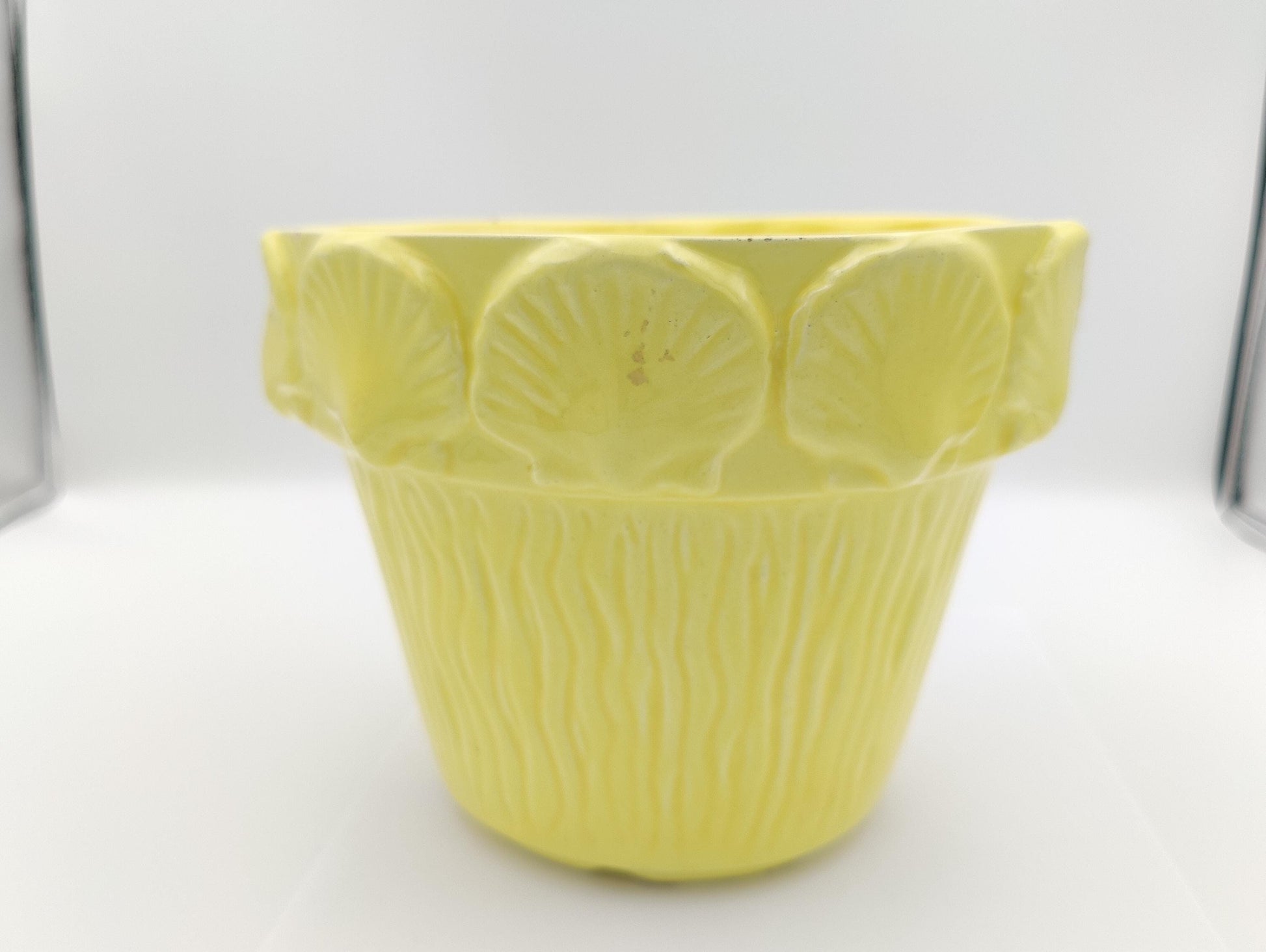 6.5"H Seashell Sunshine Yellow Planter Vintage Beachy