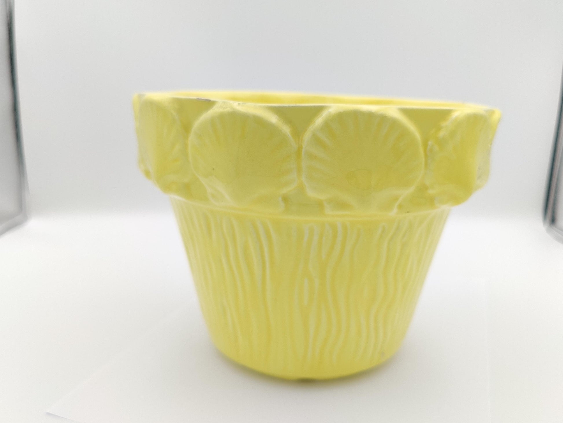 6.5"H Seashell Sunshine Yellow Planter Vintage Beachy