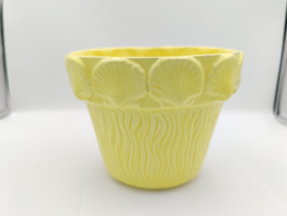 6.5"H Seashell Sunshine Yellow Planter Vintage Beachy