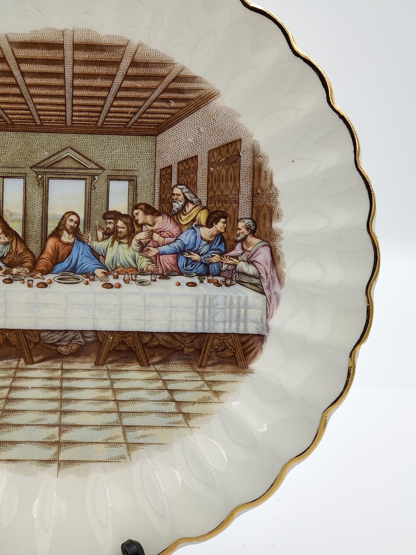 Gold Rimmed Last Supper Decor Plate 5"D