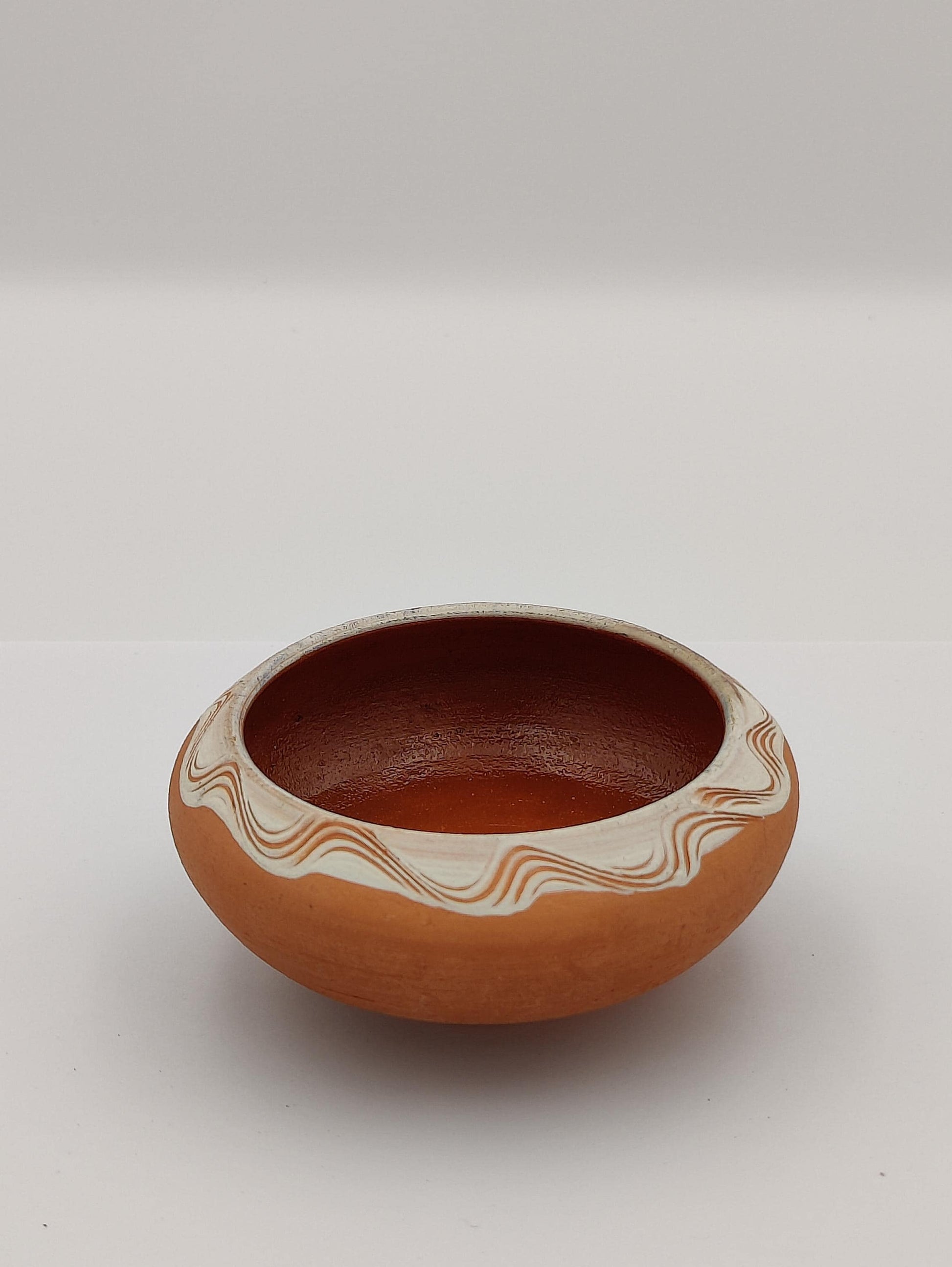 4" Small Antique Authentic Native Pottery Bowl Clay Waved Design