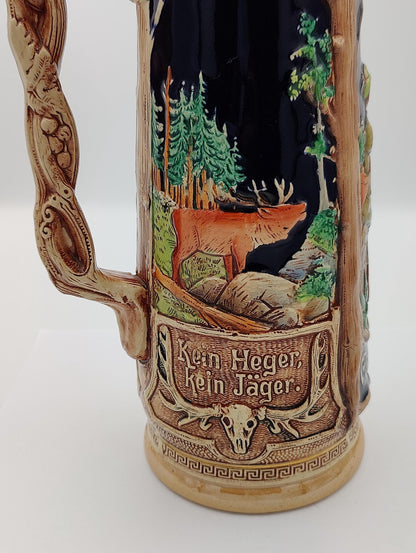 13" TALL GERMAN MADE Stein "Good Hunting" 1.5 L. Handmade Collectors "Weidmanns Heil" Hunters Beer Collector