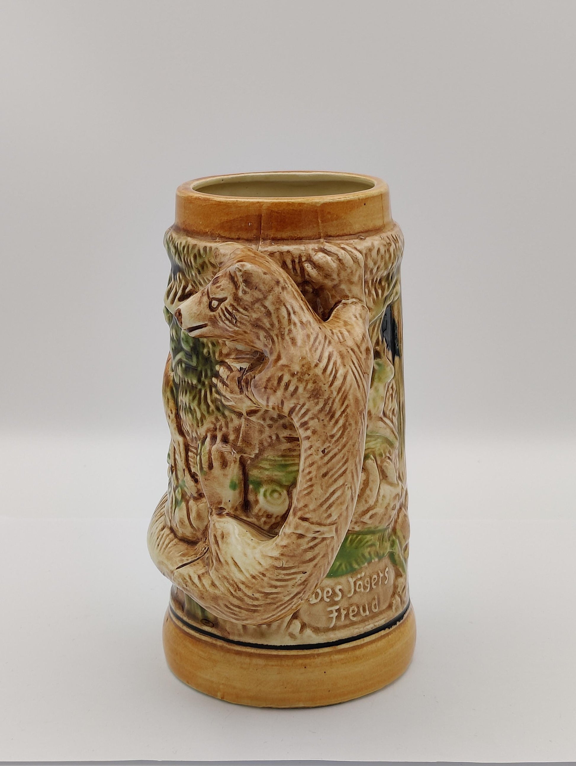 7" German Hunters Stein Handmade 3D Art Bear Handle