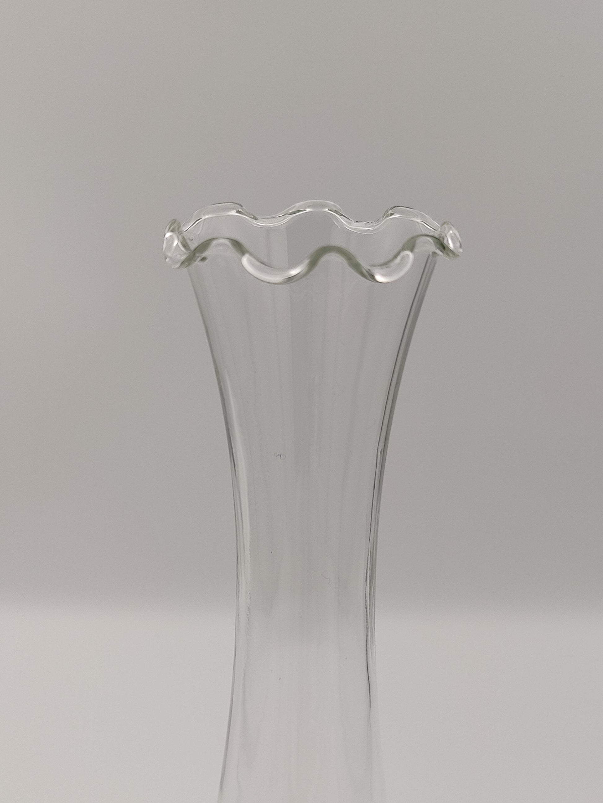 Clear Cylindrical Glass Flower Bud Vase with Serpentine Edge Vintage Tall 10.5"