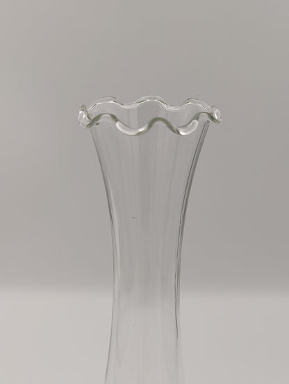 Clear Cylindrical Glass Flower Bud Vase with Serpentine Edge Vintage Tall 10.5"