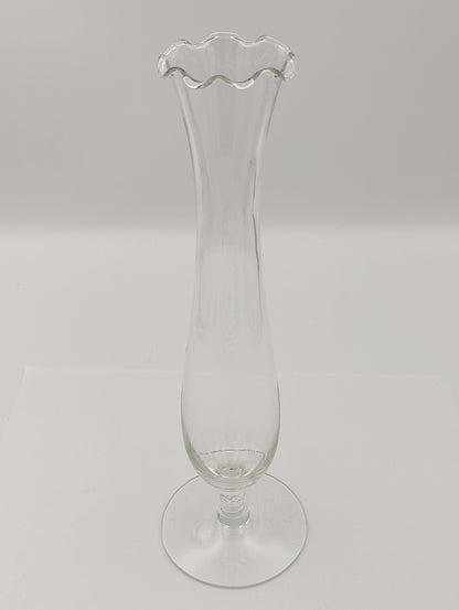 Clear Cylindrical Glass Flower Bud Vase with Serpentine Edge Vintage Tall 10.5"