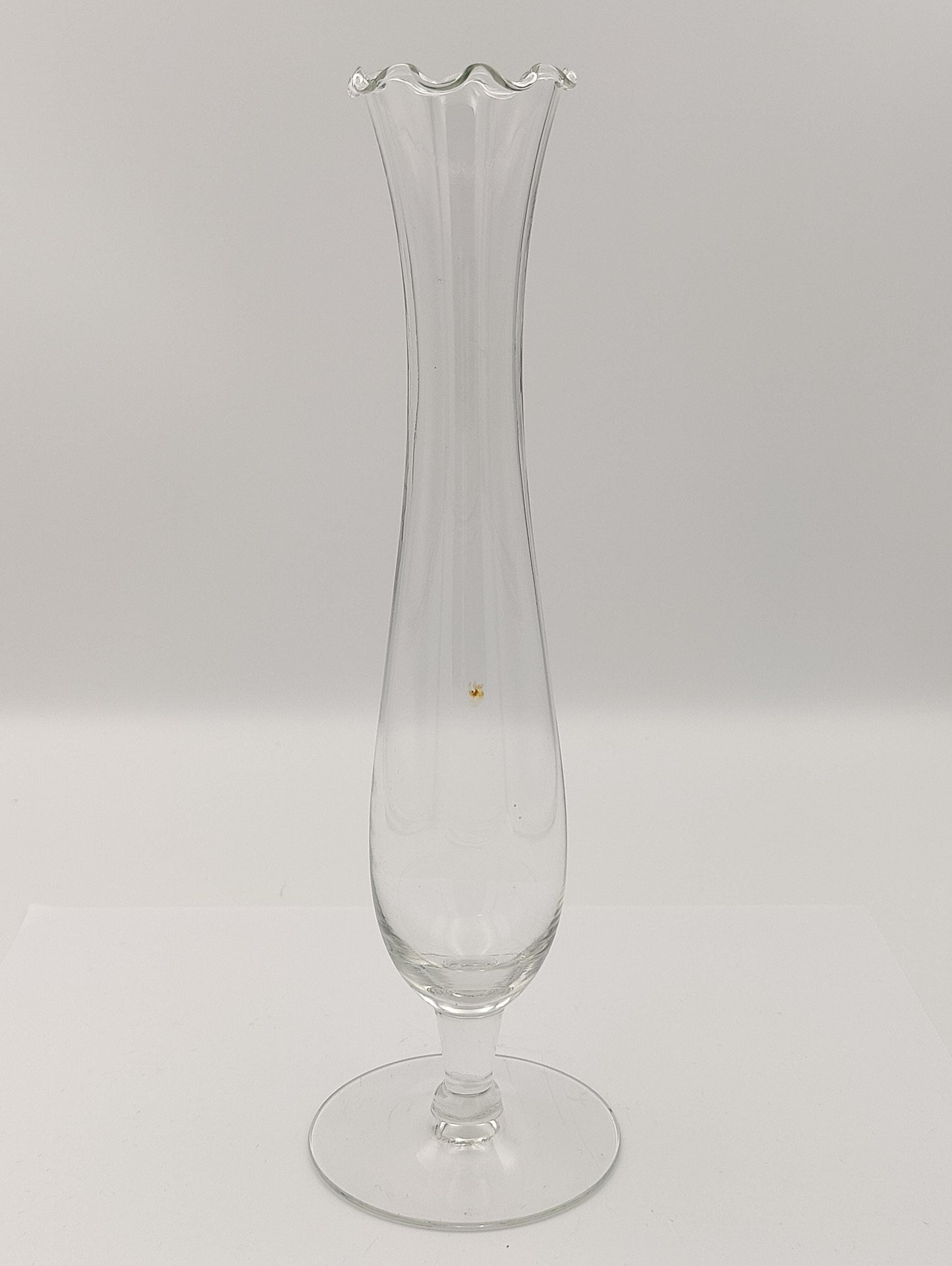 Clear Cylindrical Glass Flower Bud Vase with Serpentine Edge Vintage Tall 10.5"