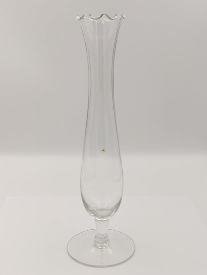 Clear Cylindrical Glass Flower Bud Vase with Serpentine Edge Vintage Tall 10.5"